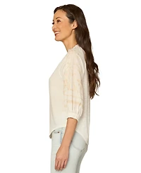 Democracy Petite 3/4-Length Blouson Sleeve V-Neck Top