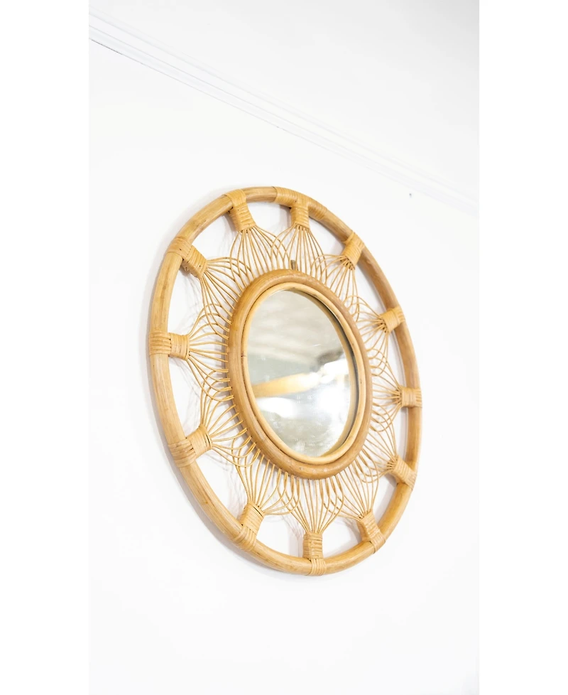 Wicker Village Whisker Round Wall Mirror with Rattan Frame, Boho Hanging Decorative Mirror, Natural Finish for Living Room & Bedroom
