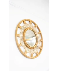 Wicker Village Whisker Round Wall Mirror with Rattan Frame, Boho Hanging Decorative Mirror, Natural Finish for Living Room & Bedroom