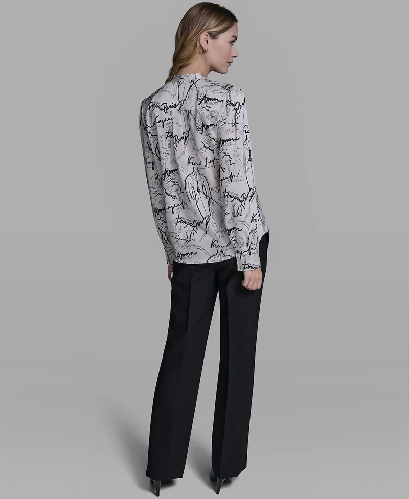 Karl Lagerfeld Paris Women's V-Neck Long-Sleeve Top