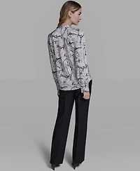 Karl Lagerfeld Paris Women's V-Neck Long-Sleeve Top