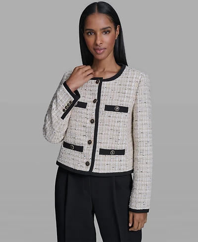 Karl Lagerfeld Paris Women's Five-Button Round Neck Jacket