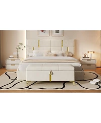 Streamdale Furniture 2-Piece Queen Upholstered Platform Bed with Storage Ottoman