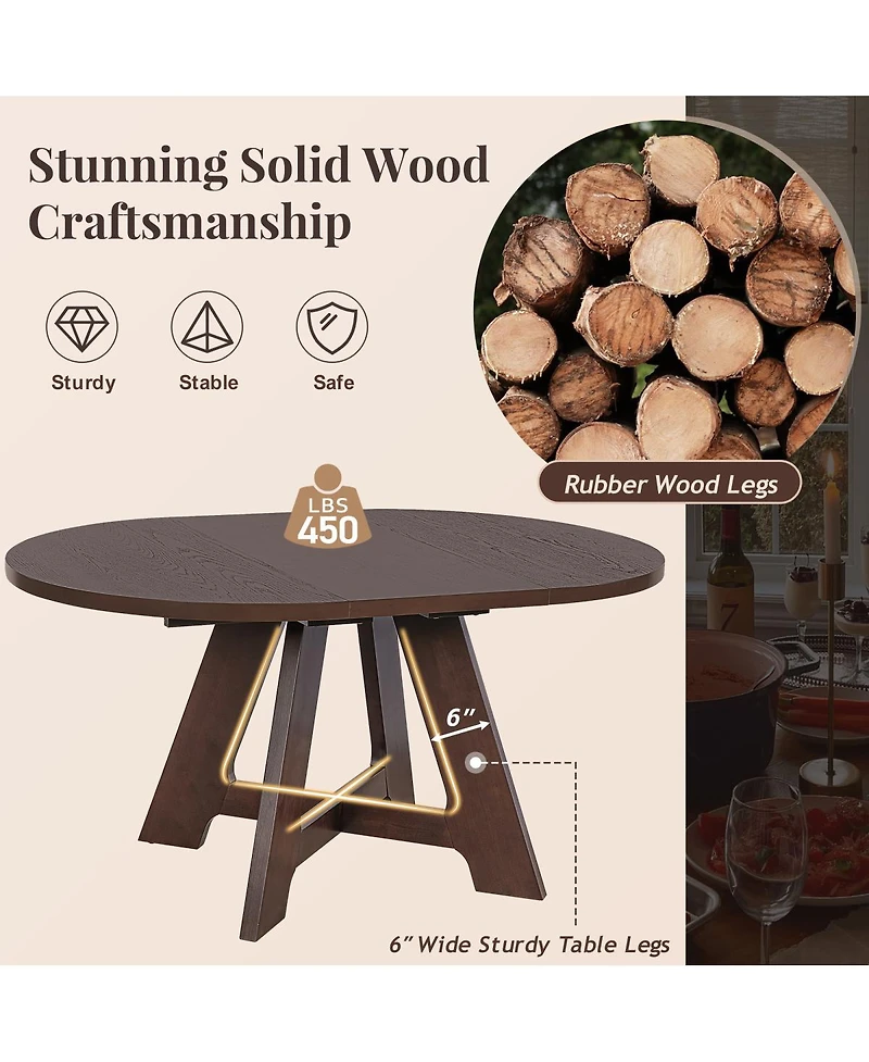 Streamdale Furniture Farmhouse Extendable Round Dining Table Set for 4 with Removable Leaf and Chairs