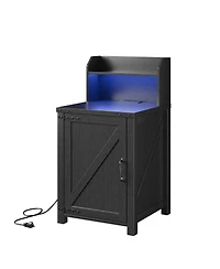 Streamdale Furniture Farmhouse Barn Door Nightstand with Charging Station