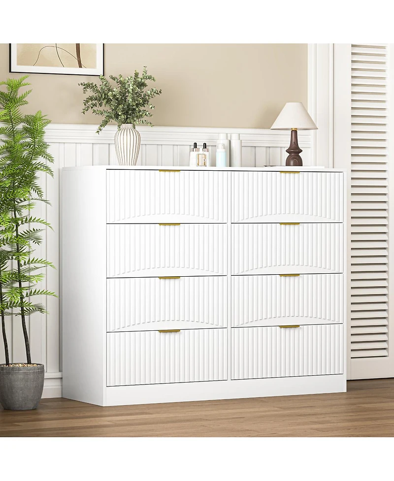 Streamdale Furniture Modern 8-Drawer Dresser, 47.2" Wide White Wood Chest with Gold Handles