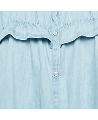 Pre-Owned Isabel Marant Women's Etoile Light Blue Denim Button Front Ruffled Blouse