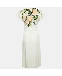 Pre-Owned Dolce & Gabbana Womens Cream Floral Print Silk Applique Detail Short Dress