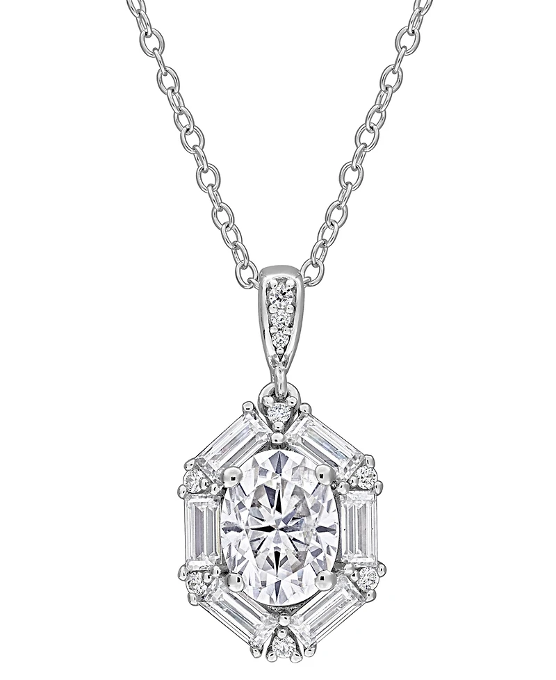 Macy's Moissanite (2-1/5 ct. t.w.) Cluster Pendant Necklace in Sterling Silver
