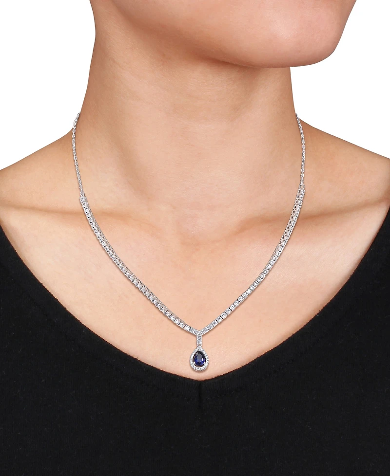 Macy's Sapphire (1-1/6 ct. t.w.) and White Sapphire (2-7/8 ct. t.w.) Pendant Necklace in Sterling Silver