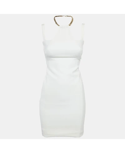 Pre-Owned Versace Women's Collection White Crepe Chain Detail Mini Dress
