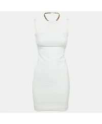 Pre-Owned Versace Women's Collection White Crepe Chain Detail Mini Dress