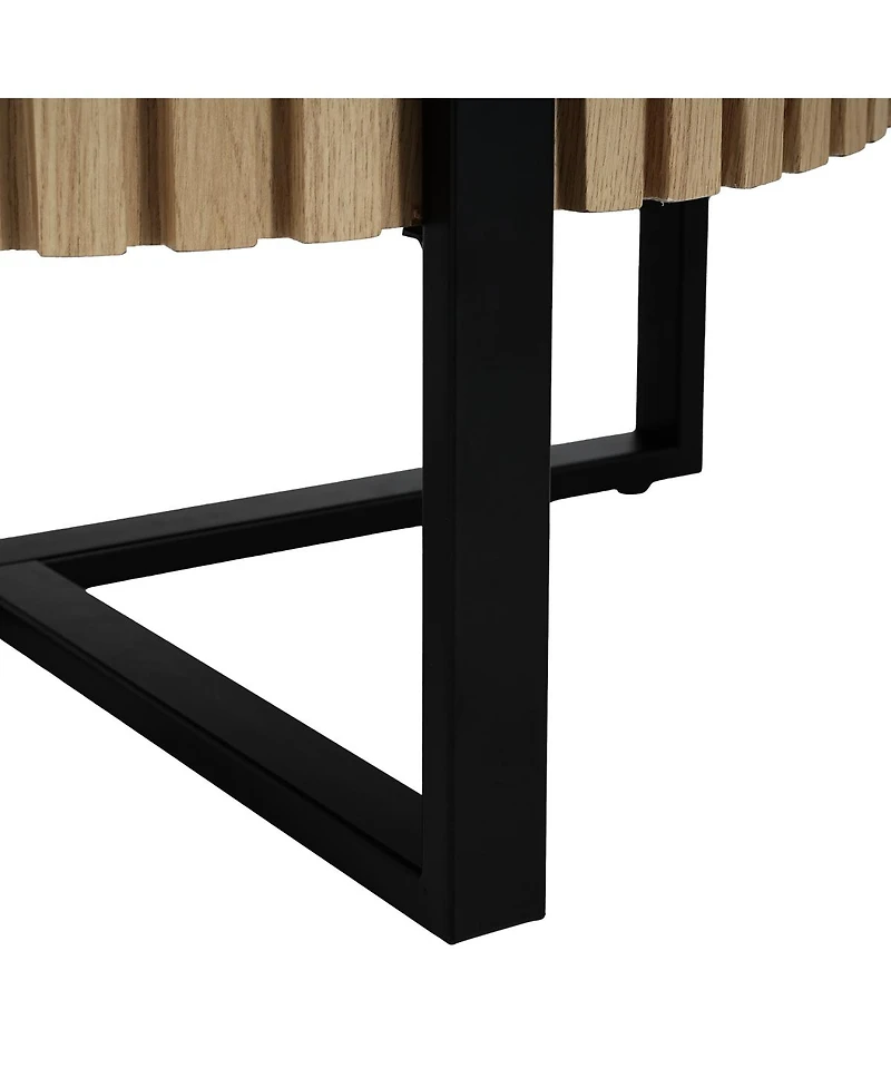 Streamdale Furniture Round Handcraft Drum Coffee Table with Gear Design & Cross Metal Base, 31.5" Modern Compact Table