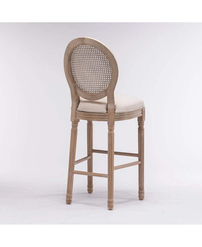 Streamdale Furniture Streamdale French Country Wooden Barstools with Rattan Back & Upholstered Seat, Set of 2