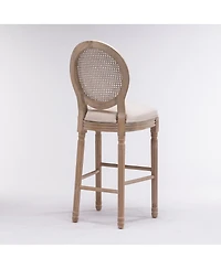 Streamdale Furniture Streamdale French Country Wooden Barstools with Rattan Back & Upholstered Seat, Set of 2