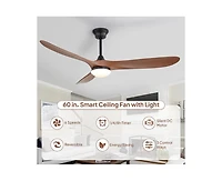 Sofucor 60-inch Modern Black 3-blade Ceiling Fan Light With Remote Control Supports Mobile Phone Connection And Voice Function