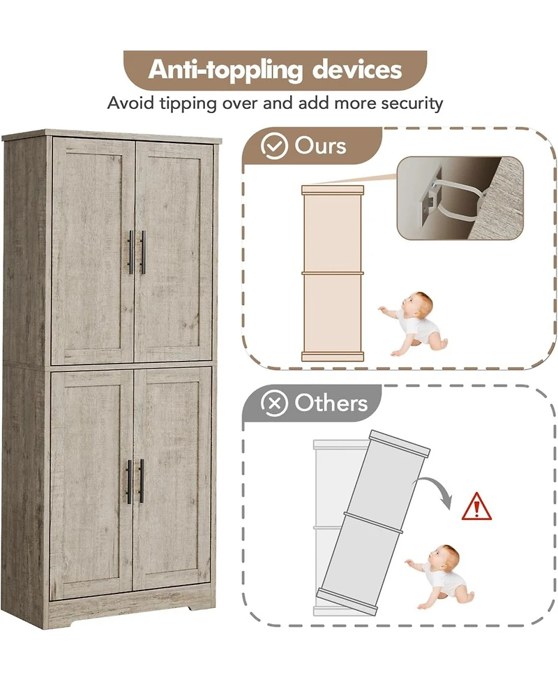 gaomon 70" Tall Kitchen Pantry Cabinet with Doors and Adjustable Shelves, Freestanding Storage Cabinet, Grey