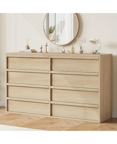 gaomon 8-Drawer Dresser for Bedroom, 54" Wide Natural Oak Double Chest with Large Storage, Beige