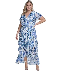 Eliza J Plus Flutter Sleeve Ruffle Maxi Dress