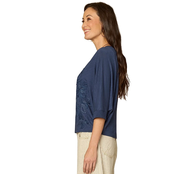 Democracy Petite Dolman-Sleeve Crew Neck Top