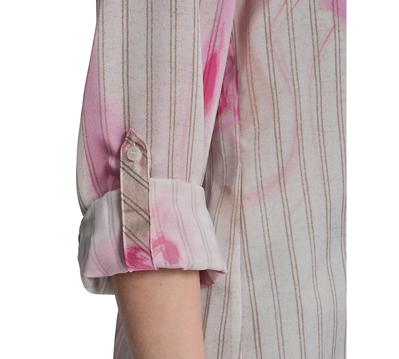 Dkny Petite Woven Roll Tab Button-Front Shirt
