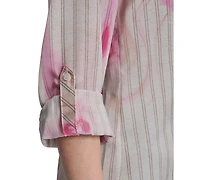 Dkny Petite Woven Roll Tab Button-Front Shirt