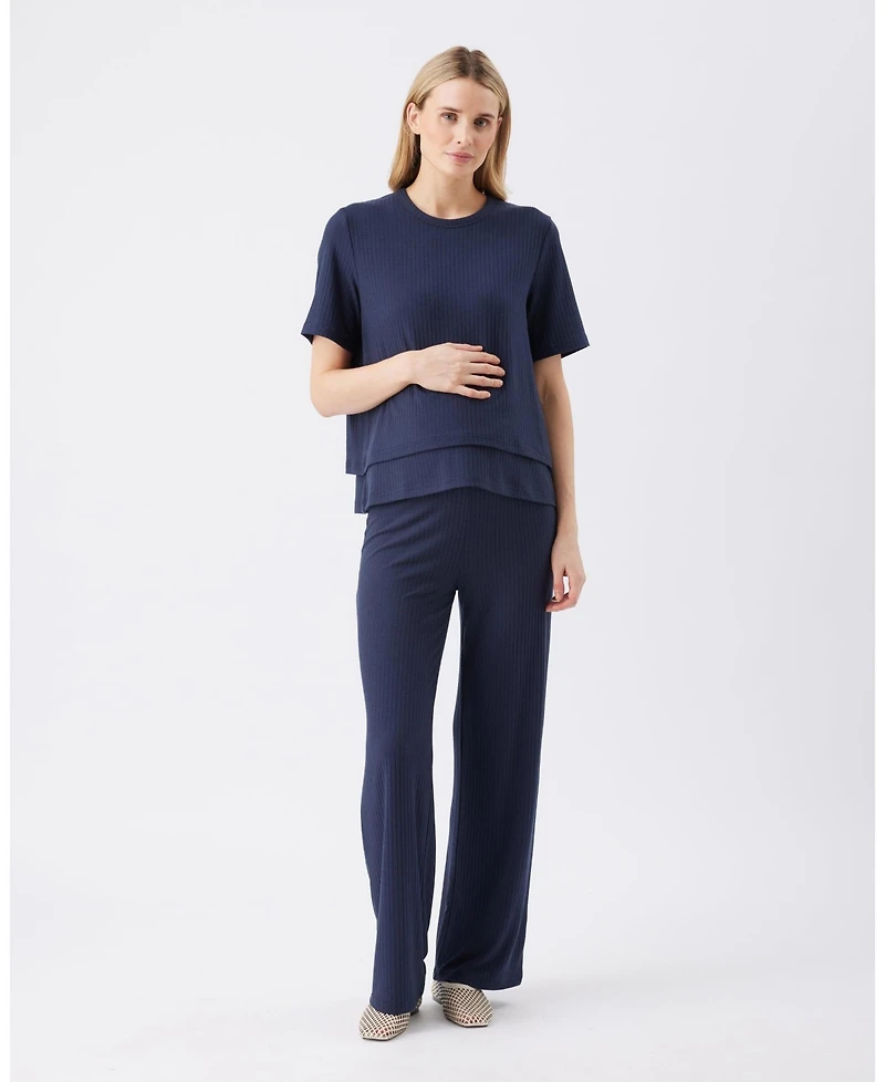 Ripe Maternity Mike Rib Nursing Top Navy