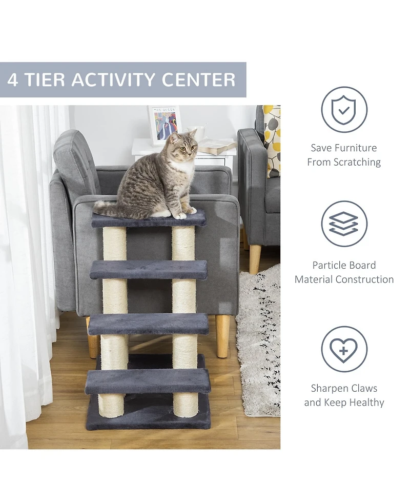 Zeus & Ruta Gray 4-Step Stair Shaped Cat Tree for Indoor Cats & Dogs
