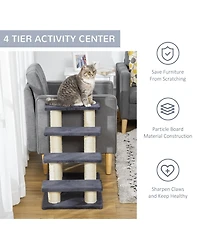 Zeus & Ruta Gray 4-Step Stair Shaped Cat Tree for Indoor Cats & Dogs