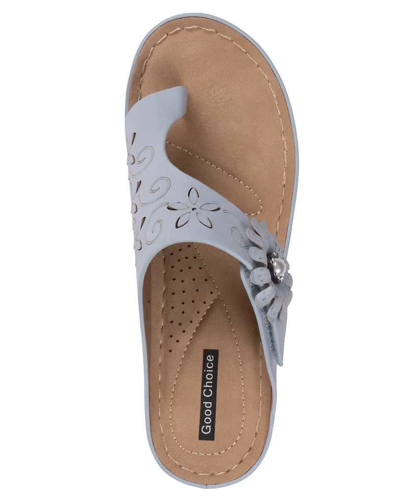 Gc Shoes Women's Skylar Floral Rosette Round Toe Wedge Sandals