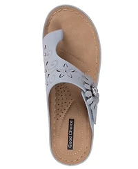 Gc Shoes Women's Skylar Floral Rosette Round Toe Wedge Sandals