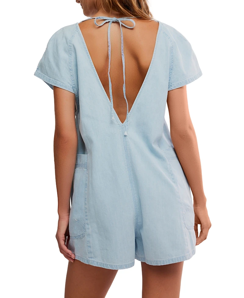 Free People Women's Fall V-Neck Denim Romper