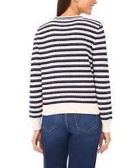 CeCe Women's Ribbon-Trim Striped Long-Sleeve Sweater