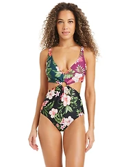 Bar Iii Feline Fine Plunge Ring Over-The-Shoulder Monokini, Macy's Exclusive
