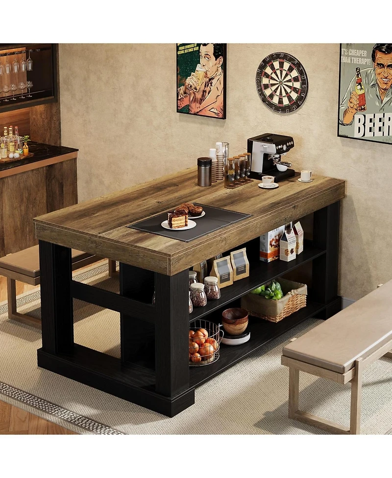 Tribesigns Kitchen Island with 3 Shelves, 55 Inches Width Shelf Large Worktop