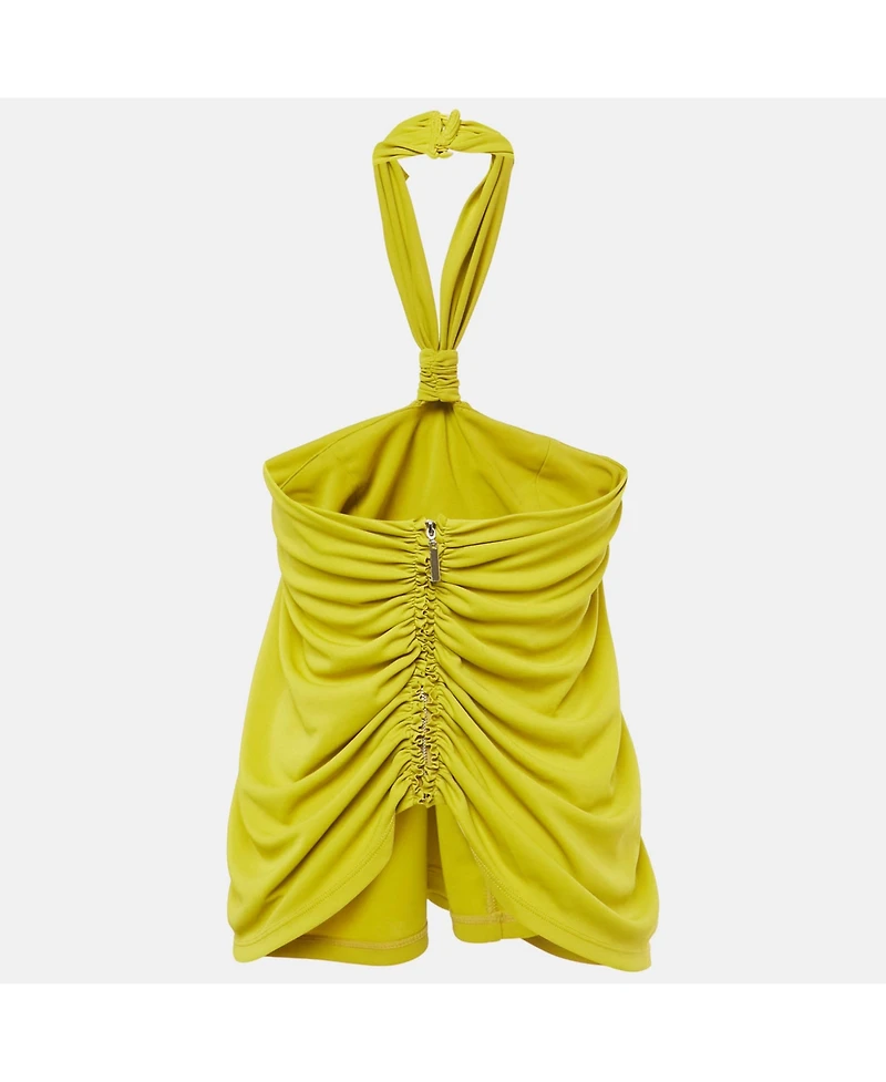 Pre-Owned Ronny Kobo Women's Olive Green Jersey Halterneck Ruched Top