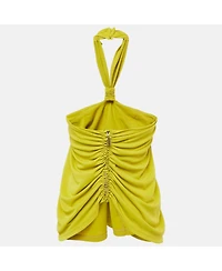 Pre-Owned Ronny Kobo Women's Olive Green Jersey Halterneck Ruched Top