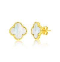 Simona Sterling Silver, Mother of Pearl Clover, Beaded Outline Studs
