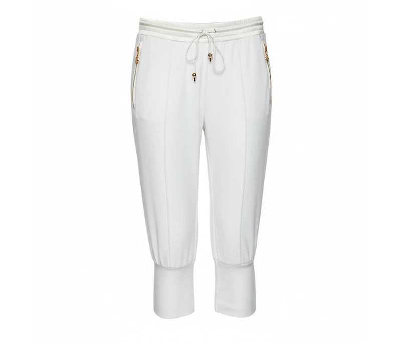 Pre-Owned Roberto Cavalli Women's White Cotton Rib Knit Detailed Cropped Joggers