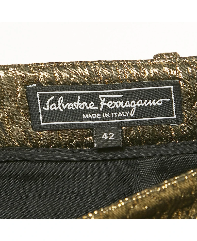 Pre-Owned Salvatore Ferragamo Women's Metallic Textured Lamé Pencil Skirt