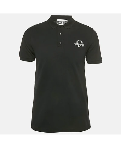 Pre-Owned Moschino Men's Couture Black Embroidered Cotton Polo T-Shirt