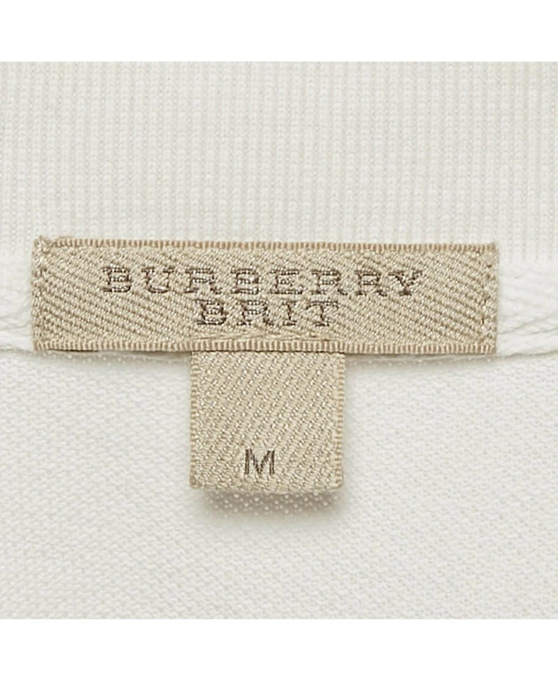 Pre-Owned Burberry Men's Brit White Pique Logo Detail Polo T-Shirt