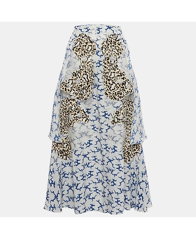 Pre-Owned Stella Mccartney Women's White Printed Silk Ruffled Midi Skirt