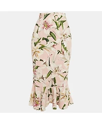 Pre-Owned Dolce & Gabbana Women's Pink Floral Print Crepe Flounced Skirt