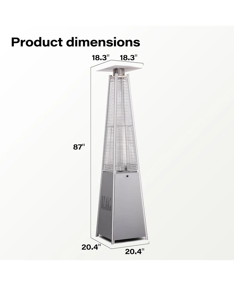 Decksplore 48,000 Btu Stainless Steel Pyramid Patio Flame Propane Gas Patio Heater with Wheels