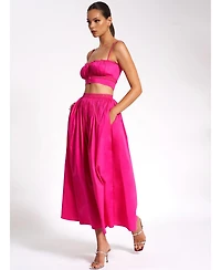 Miss Circle Women's Martha Fuchsia Cotton Poplin Maxi Skirt With Lace Trim