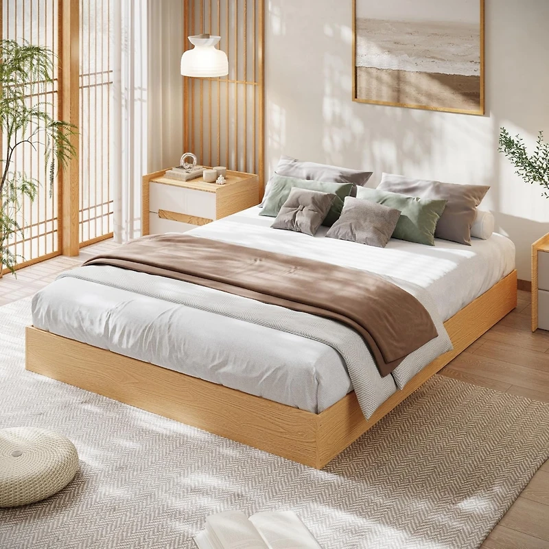 gaomon Wood Platform Bed with Sturdy Wooden Slats, Floor-Standing Frame, Modern Minimalist Design Space-Saving No Box Spring Needed
