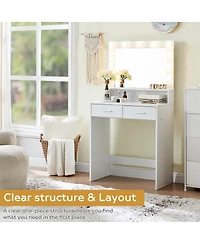 Streamdale Furniture Vanity Desk with Mirror, Lights, Drawer & 2-Level Storage