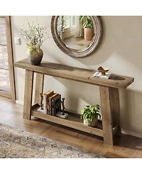 Tribesigns 63-Inch Solid Wood Console Table, Farmhouse Entryway Table with 2-Tier Shelf, Narrow Sofa Table Behind Couch