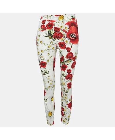 Pre-Owned Dolce & Gabbana Women's White Floral Print Crepe Trousers